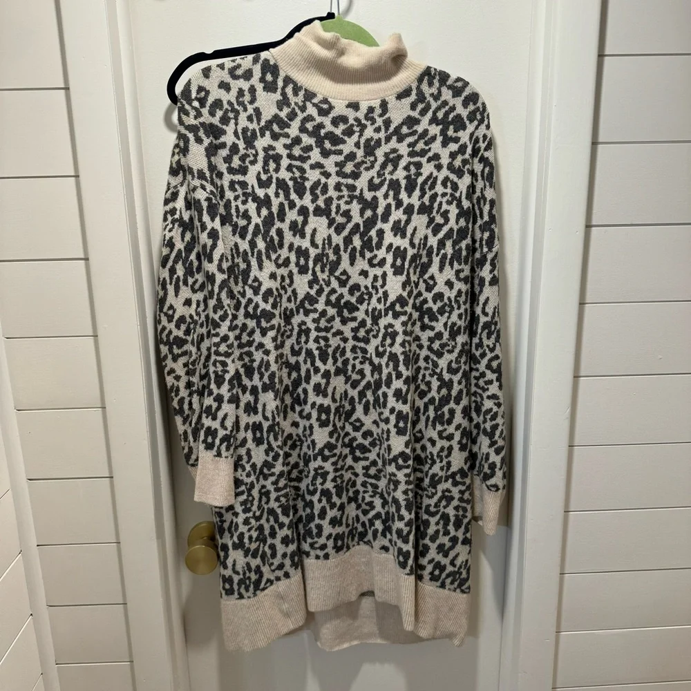 Loft Leopard Turtleneck Sweater Dress - Picture 3 of 7